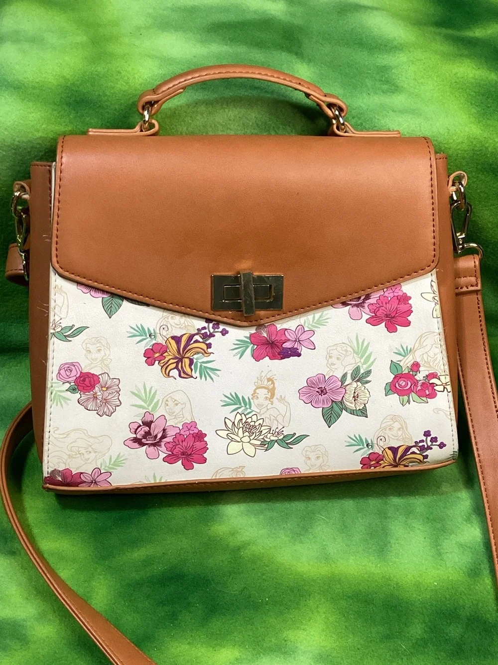Loungefly Disney Princess Floral Crossbody Purse Tan Satchel Bag